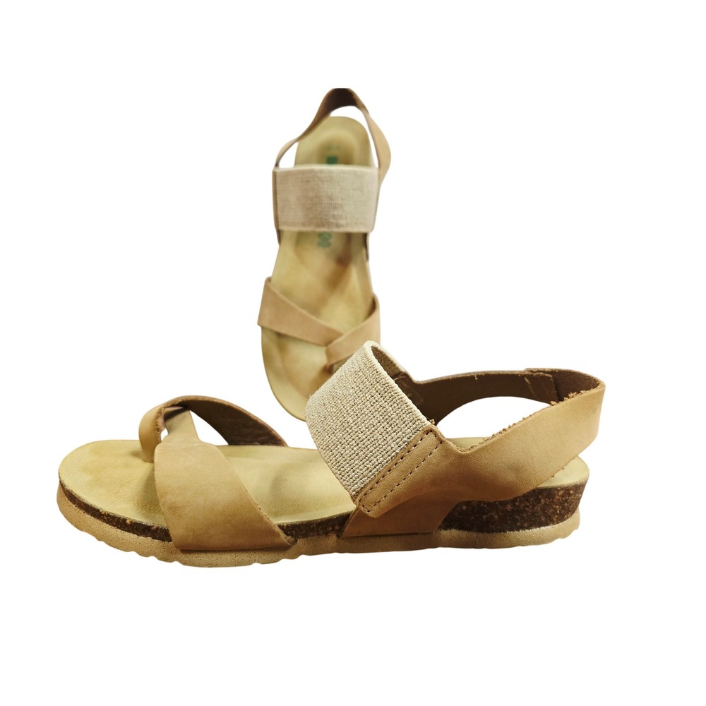 BioNatura Tan Leather Cork Wedge Slingback Sandals Made in Italy Womens 40 9